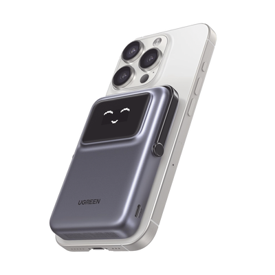 Power Bank Inalámbrico / 10000 mAh / Carga Inalámbrica 7.5W / USB-C 20W / Pantalla TFT con Emojis / Soporte Plegable / Succión Magnética 10N