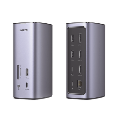 Docking Station USB-C 12 en 1 / 8K HDMI / 4K DisplayPort / USB 3.2 Gen 2 10Gbps / Gigabit Ethernet / Lector SD+MicroSD / Audio 3.5mm / PD 100W